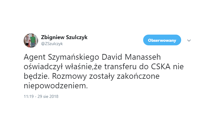 Koniec marzeń Szymańskiego o CSKA